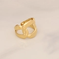 Detailed view of the golden chain link design on the stainless steel open ring - Unique Chain Link Style (22#)