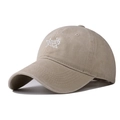 Detail of khaki washed cotton baseball cap with white embroidery and vintage texture - Adjustable / Beige