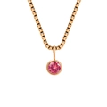 Rose gold box chain necklace with a round pink gemstone pendant in a bezel setting - July Rose Red - Rose Gold