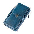 Navyblaue RFID-Ledergeldbörse für Damen mit Vintage-Sonnenblumen-Schnalle und Wellendekor - Dunkelblau