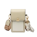 Mini beige square phone bag for women with wide wavy strap and cute bear charm - Off White