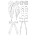 White satin bow hair clip set with long ribbons and scrunchies for elegant styling - Model A 16-Piece Set / White