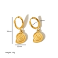 Gold stainless steel hoop earrings with shell pendants and detailed size specifications - Spiral Shell Earrings(TE6544-G)