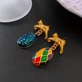 Macro detail of asymmetric vintage bow earrings with colorful enamel and crystal accents - Asymmetric Bow Colorful Drop Earrings (34#)