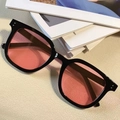 Vintage oversized black square sunglasses with pink transparent lenses and rivet detail - Black Frame Pink Gradient
