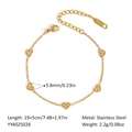 Golden 18K stainless steel heart charm bracelet with sparkling inlaid small stones - Inlaid Heart Bracelet (YYA025026)