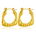 Golden U-shaped earrings with vertical ribbed texture and secure snap closure - Striped Pleated Croissant