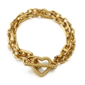 Pulsera de doble cadena de acero de titanio dorado con cierre OT de corazón texturizado - Dorado