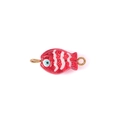 Hand-painted red glass fish pendant with white wave patterns and blue eyes for jewelry - Gold Red (Double Hole 8#)