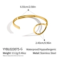 Macro view of minimalist 18K gold-plated stainless steel cuff with product dimensions - Wave Linear Style (YYBL023075-G) / Gold