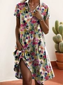 Damen Sommerkleid mit Blumenmuster, kurzem Arm, V-Ausschnitt und lockerer Passform - S / Kleider / Blume