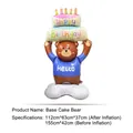 Standing brown bear foil balloon with birthday cake on a cloud base for party decoration - Large Standing Bear Holding Cake