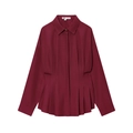 Vista detallada de blusa granate con cintura fruncida y elegantes detalles plisados - XS / Burdeos
