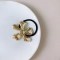 Punk style golden flower ponytail holder with black high elastic rubber hair band - GA2764 Gold Flower Band