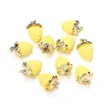 Set of 10 yellow strawberry DIY jewelry pendants with gold metal leaves and loops - Matte Yellow
