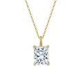 Elegant gold S925 silver necklace featuring a sparkling emerald cut moissanite pendant - SLZN25-14K-5X7 Gold Rectangle