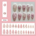 Pink and white press-on nails set with heart, bow, pearls and rhinestones, model Z936 - Z936 Sweet Bowknot