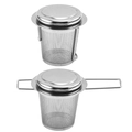 Dual 304 stainless steel tea strainers with folding handles and silicone lids set - Folding Handle Tea Strainer (YR2123-6)