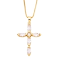 Collana classica a croce dorata con zirconi bianchi taglio marquise su catena sottile - Bianco