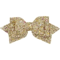 Nahaufnahme einer 5-Zoll-Goldglitzer-Pailletten-Schleife für Kinder-Haarschmuck - Haarclip / Hellgold