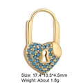 Golden heart-shaped lock pendant with micro-paved blue stones and keyhole detail - Blue Padlock X1081