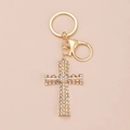 Elegant gold cross keychain with sparkling white rhinestones and secure lobster clasp - Kc Gold 5822