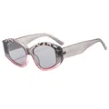 Irregular hexagon sunglasses with leopard print and gray pink gradient lenses - C3-Grey Tortoise Gradient Light Grey Lens