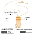 Waterdichte gouden kwastjes ketting van hypoallergeen roestvrij staal - Gouden Vierkante Hanger Kwast Ketting (JDNW2405006)