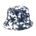 Dettaglio delle cuciture della tesa di un cappello da sole bianco a fiori tropicali - M (56-58cm) / Blu navy