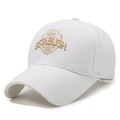 Weiße Baseballkappe mit goldener 3D-Stickerei und ESTABLISH FAMOUS 1949 Schriftzug - Verstellbar / Weiß