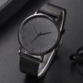 Men's minimalist black quartz watch with stainless steel mesh strap in business style - Black Strap Frame Black Needles