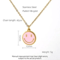 Roze emaille smiley hanger aan een 18K vergulde roestvrijstalen ketting voor dames - Roze Smiley