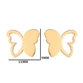 Detailed close-up showing butterfly stud earrings with 11mm and 9mm size dimensions - Style 269 / Gold