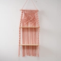 Pink double-layer macrame wall shelf with hand-woven cotton rope and wooden boards - Double Layer / Pink