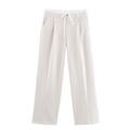 Pantaloni a gamba larga a righe verticali bianco crema con coulisse elastica in vita casual - XS / Bianco