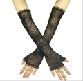 Halloween black velvet fingerless gloves with white spider web pattern for gothic style - XL / Spider Web Sleeves