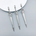 Set of three vintage silver alloy sword charms with star relief and geometric patterns - 11x69mm Star Embossed Sword/Antique Silver