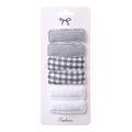 Detailed fabric texture of 6-piece square floral embroidery hair clips on card - Black White Plaid Stripe Style (PP164-9)