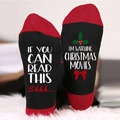 Christmas crew socks in black and red with IF YOU CAN READ THIS text design - One Size / Bowknot Black Red