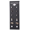 Mixed geometric earring set with 6 pairs of pearls, rhinestones, and metal studs - 69 Flower Style 10299