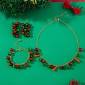 Christmas jewelry set with red and green bells on festive background decoration - Red Green Gold Bell Cone Set