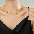 Collana multifilo intrecciata piatta a serpente placcata in oro dallo stile minimal - Catena a Spina di Pesce Intrecciata Multifilo (OYSN052GL) / Oro