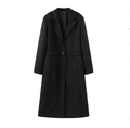 Slim fit black long wool-blend coat with lapel collar and single-breasted buttons - S / Black