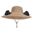 Khaki outdoor sun hat with wide brim and dual solar powered fans for cooling - Khaki