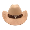 Classic western brown felt cowboy hat with leather band and silver bull head ornament - Camel