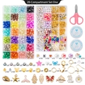 28-grid DIY jewelry making kit with glass beads, charms, tools, and elastic string set - 28 Grids Crackle Beads + 24 Grids Accessories