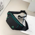 Riñonera deportiva de nailon negro con cremalleras verdes y correa ajustable - Negro