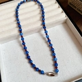 Bohemian style necklace with large blue beads, red accents, and silver clasp - 30# Necklace - Blue Jade