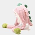 Détail du chapeau dinosaure en peluche rose avec nageoires vertes et oreilles mobiles - M (56-58cm) / Rose