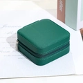 Portable dark green square jewelry box with PU leather texture and zipper closure - 10*10*5cm / Dark Green